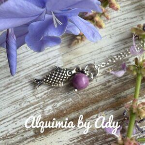 Sardine fish silver 925  and purple dainty necklace